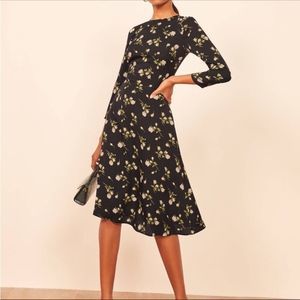 Reformation Black Floral Midi Dress